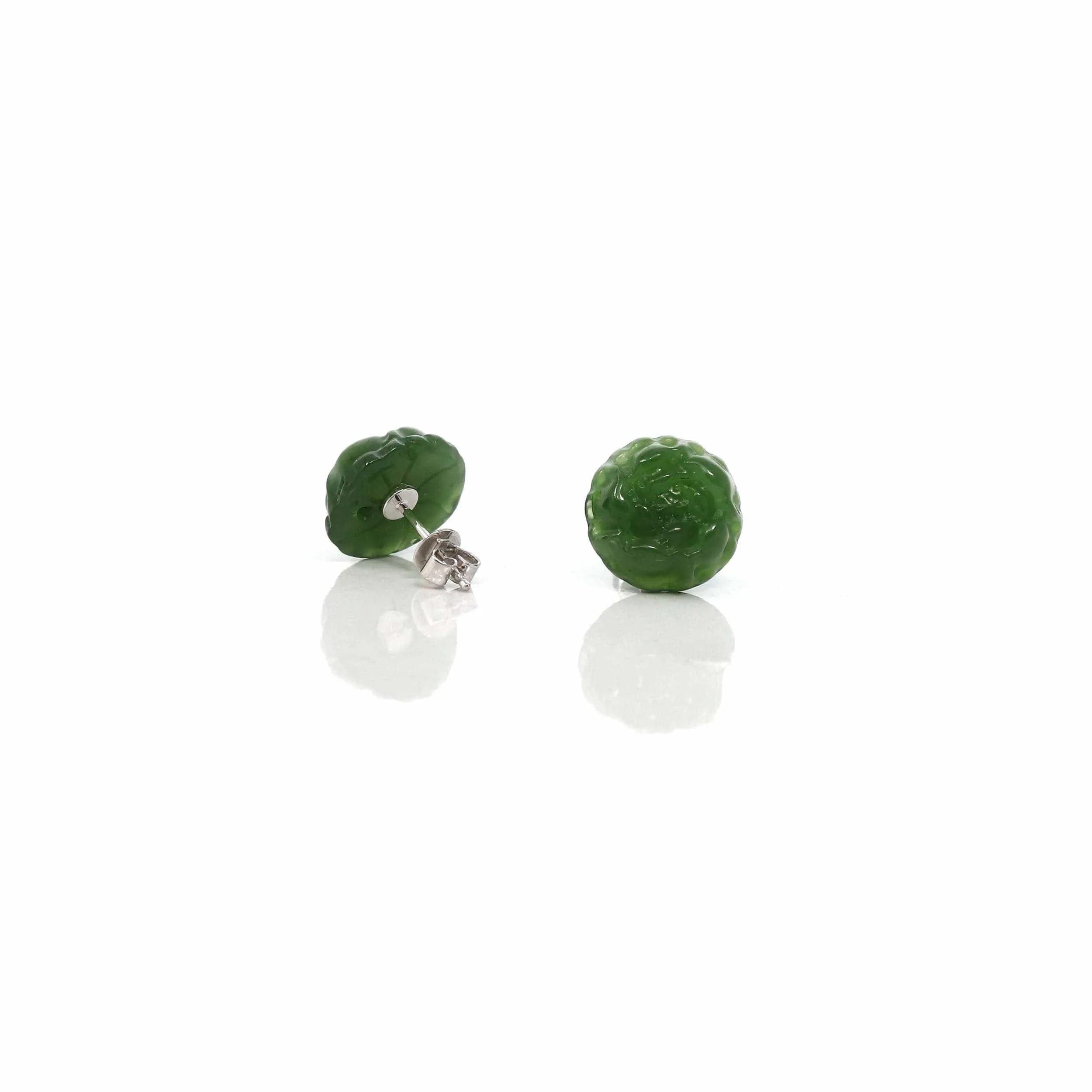 RealJade® "Peony Flowers" 14k Solid Gold Real Green Jade Peony Flower Earrings