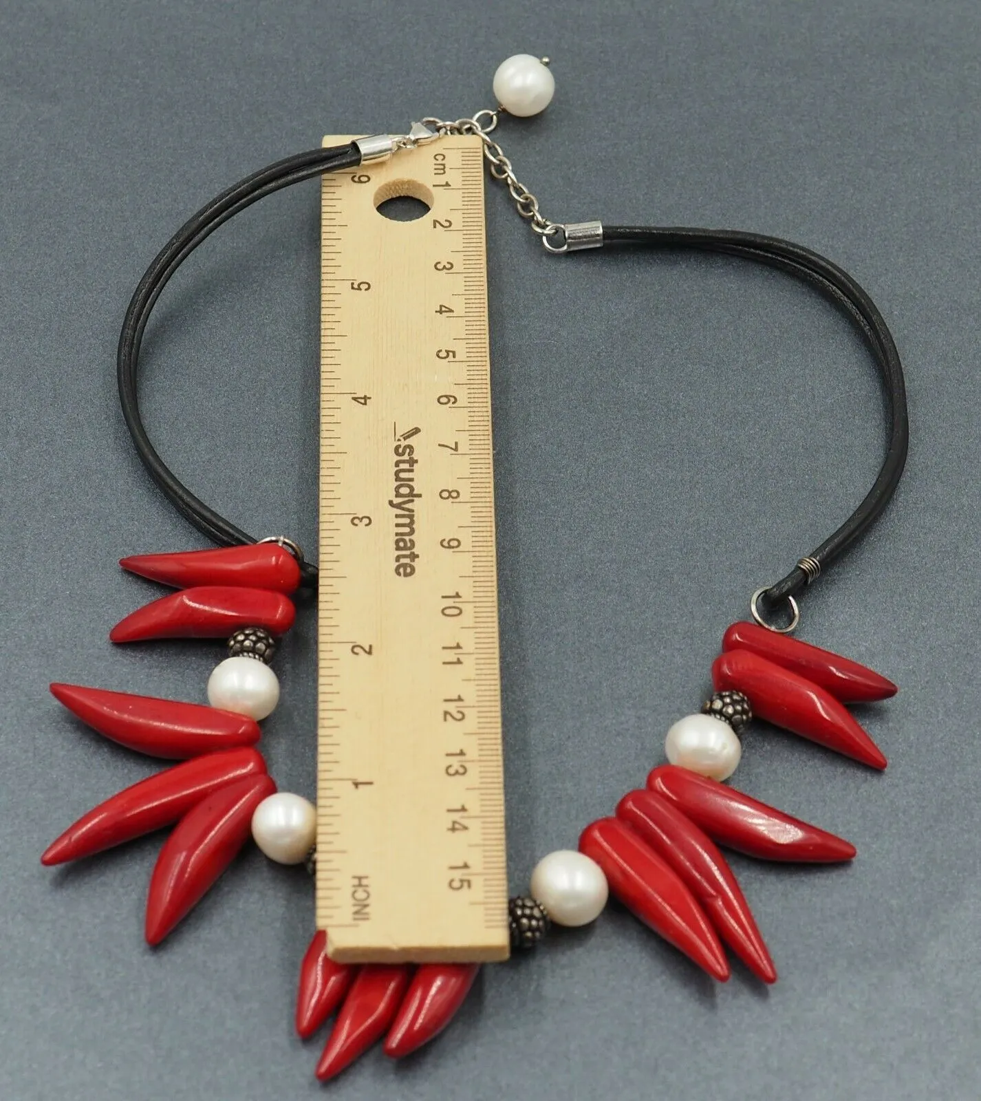 Red Stone Spikes & Pearl Choker Necklace Fashion