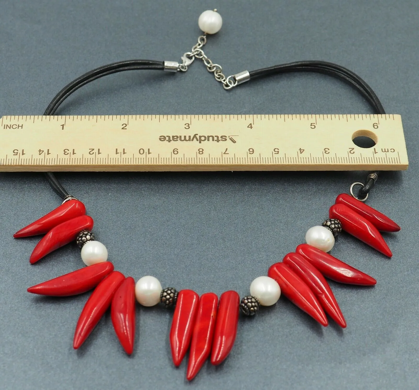 Red Stone Spikes & Pearl Choker Necklace Fashion