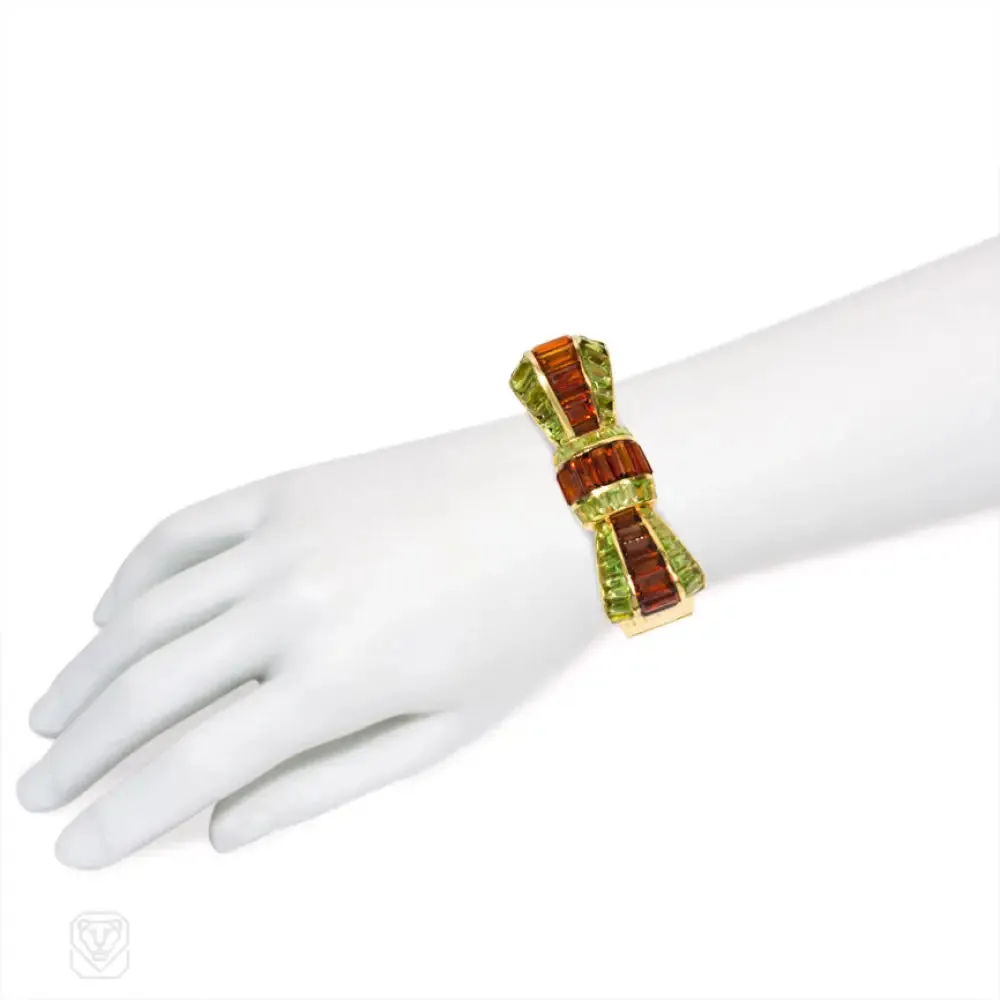Retro peridot and citrine bow bracelet