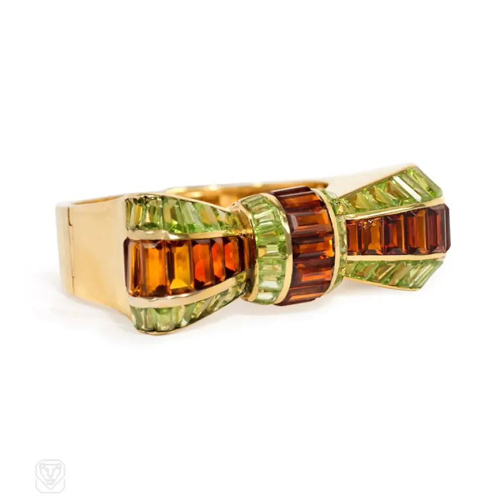 Retro peridot and citrine bow bracelet