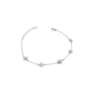 Rhodium Flower Cubic Zirconia Bracelet