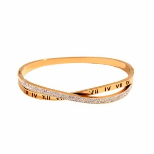 Roman Numeral Round CZ Criss Cross Bangle Bracelet