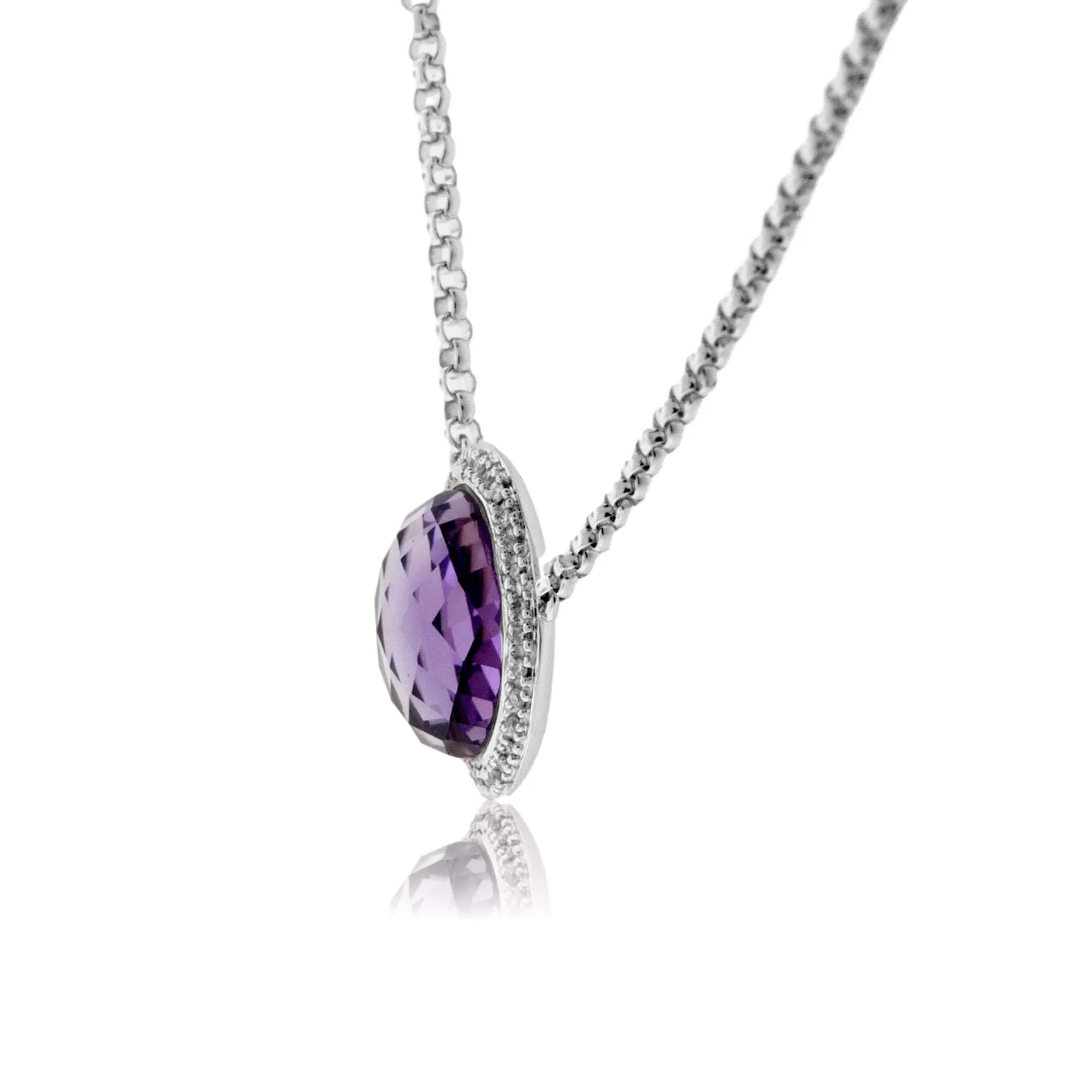 Round Amethyst & Diamond Halo Necklace