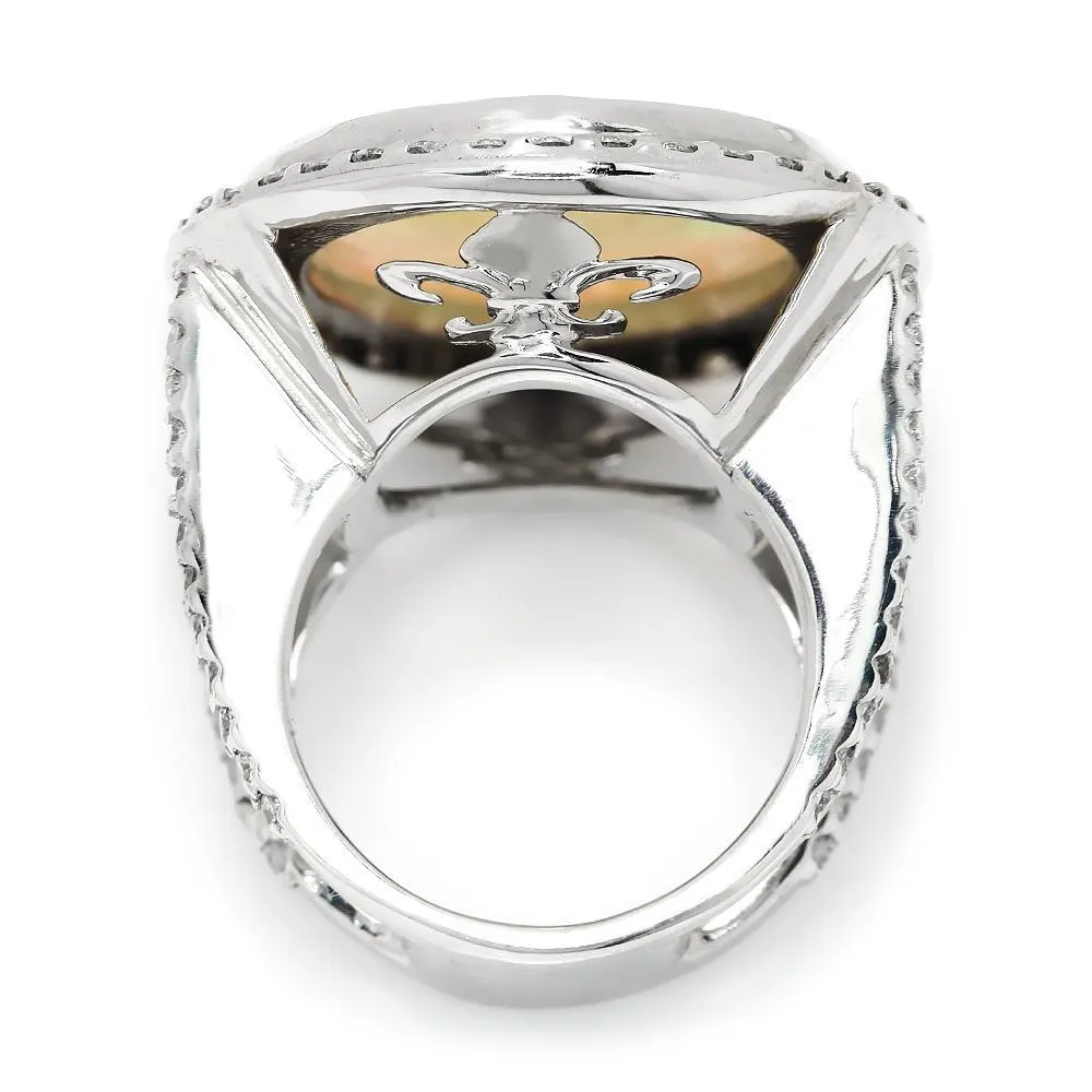 Round Australian Opal Halo Diamond Ring White Gold 14.24ctw