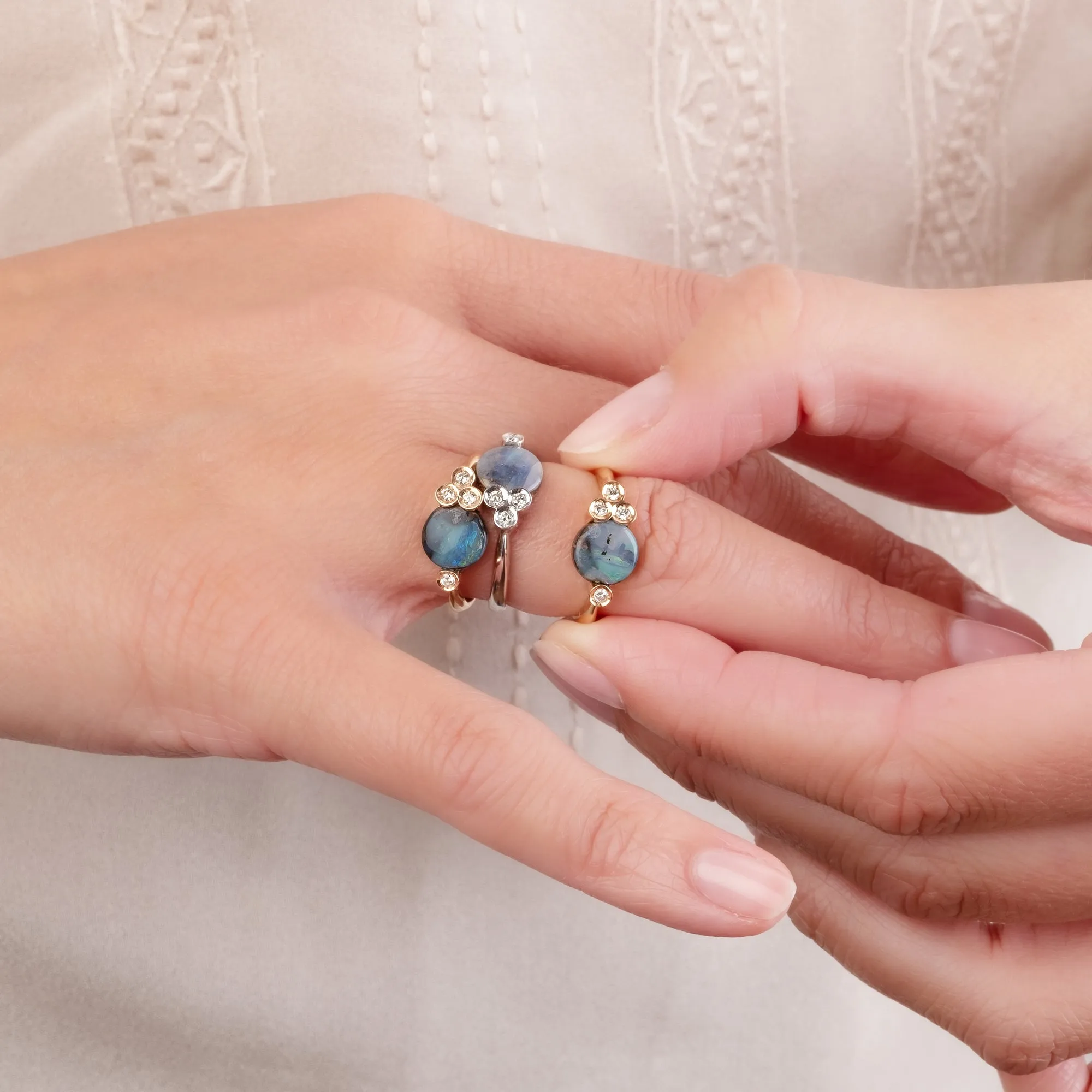 Round-cut Boulder opal 18k rose gold ring