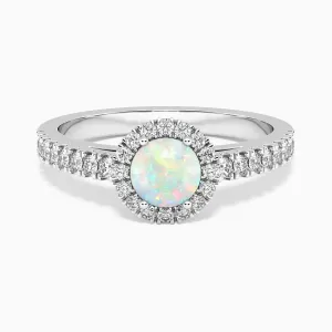 Round Shape Halo Opal Ring in 925 Silver - Irosk ®