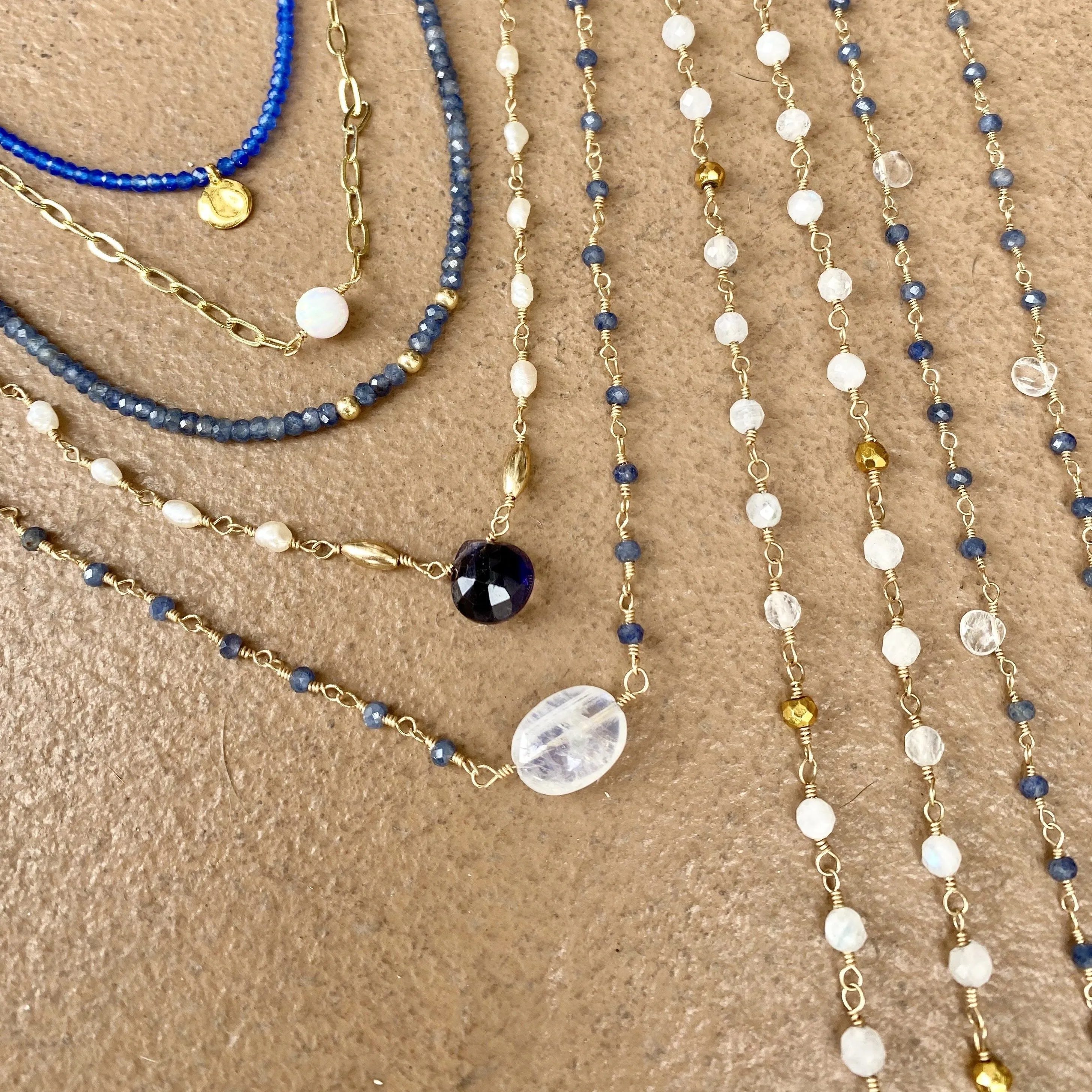Sapphire Necklace with Moonstone Drop