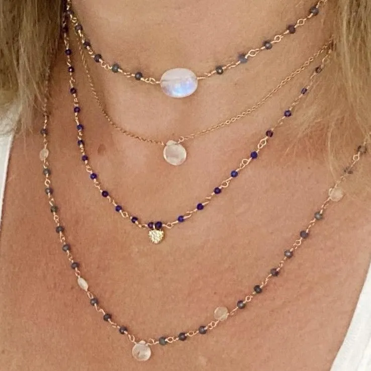Sapphire Necklace with Moonstone Drop