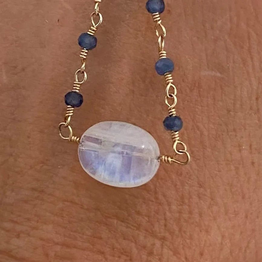 Sapphire Necklace with Moonstone Drop