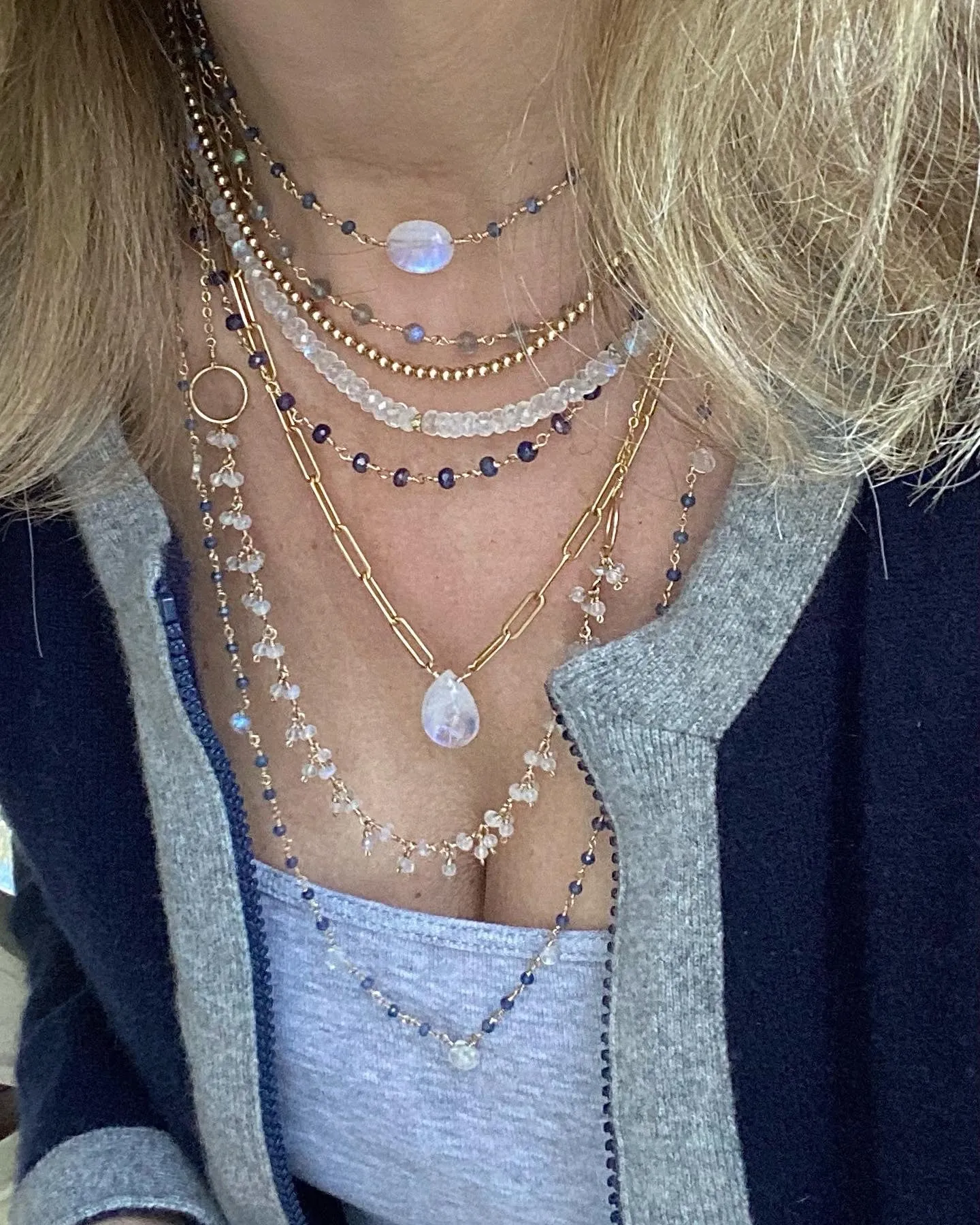Sapphire Necklace with Moonstone Drop
