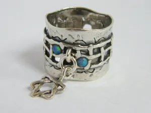 Silver Opal Wide Star Charm 15mm Ring