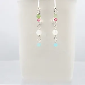 SILVER Peridot Swarovski crystal Moonstone  Amazonite Cascade Earrings