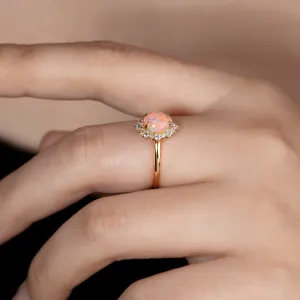 Snowflake Semi Black Opal & Diamond Engagement Ring 18K Yellow Gold