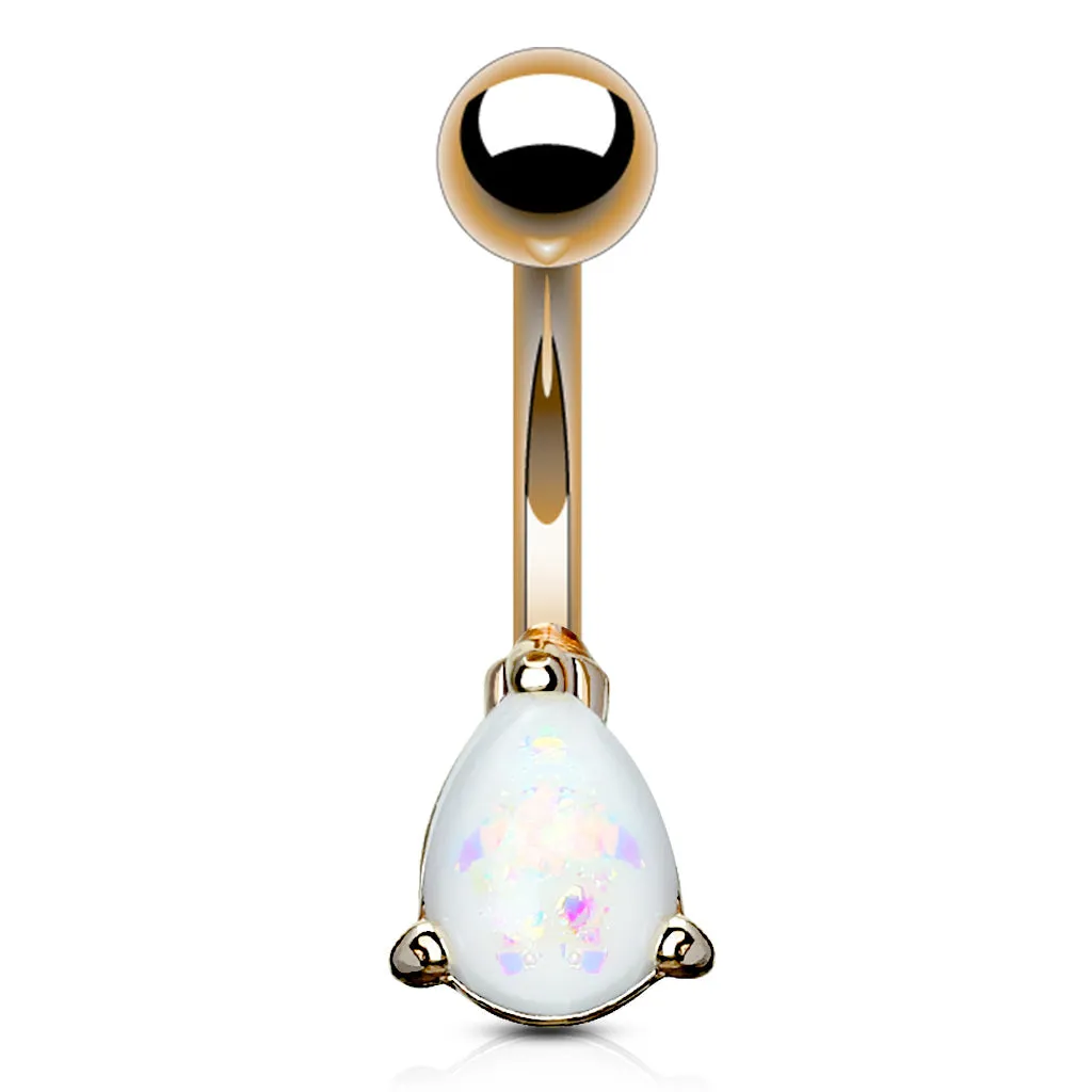 Solitaire Teardrop Opal Belly Rings with Rose Gold Plating
