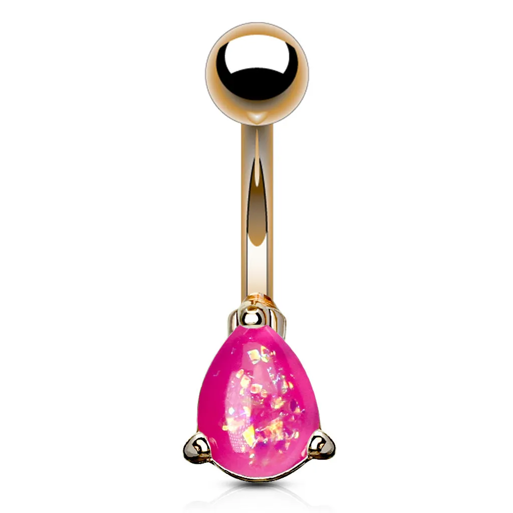 Solitaire Teardrop Opal Belly Rings with Rose Gold Plating
