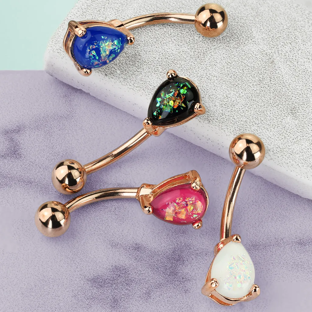 Solitaire Teardrop Opal Belly Rings with Rose Gold Plating