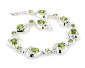 Sterling Silver 5.2cttw Natural Green Peridot Heart Bracelet