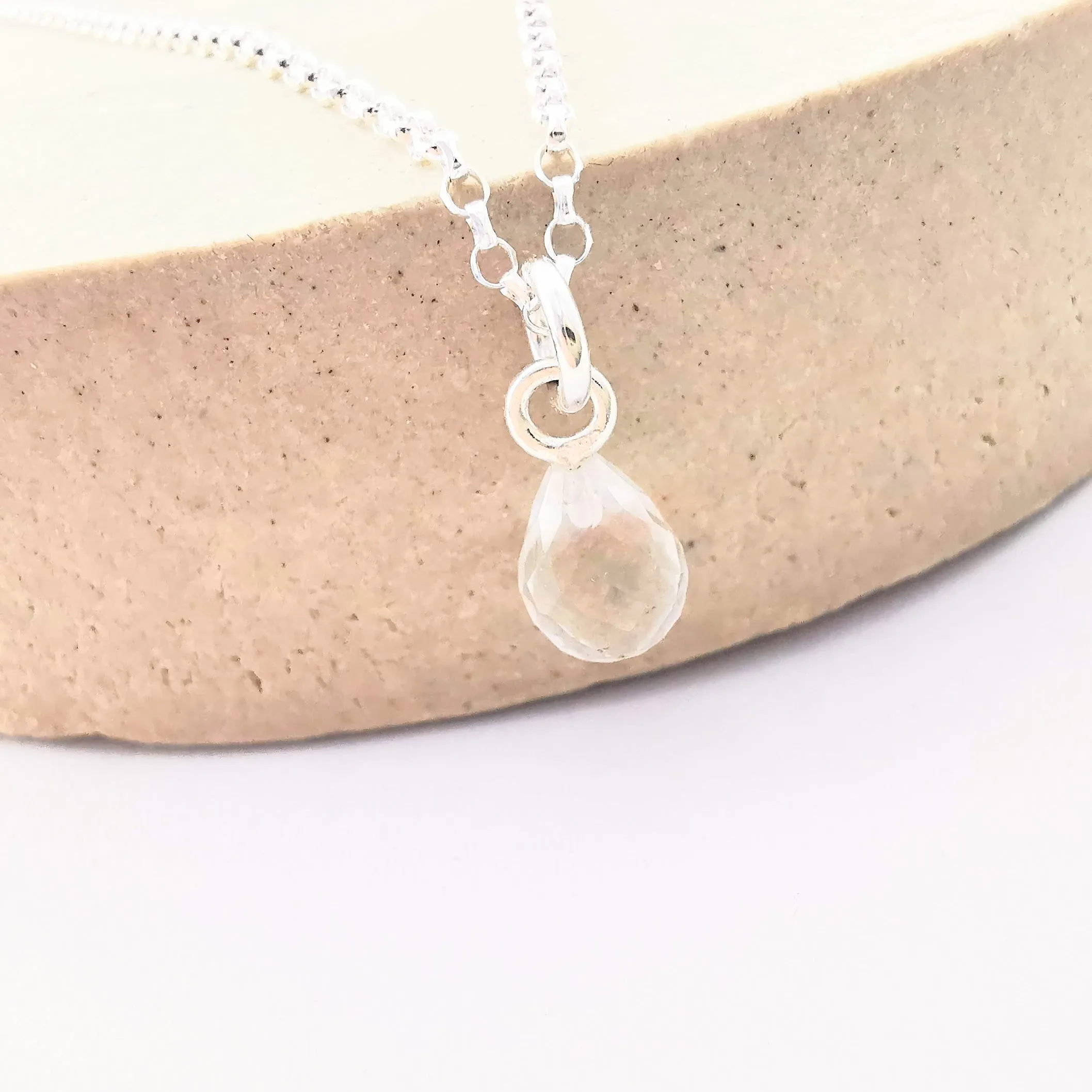 Sterling Silver Crystal Quartz Teardrop Pendant Necklace