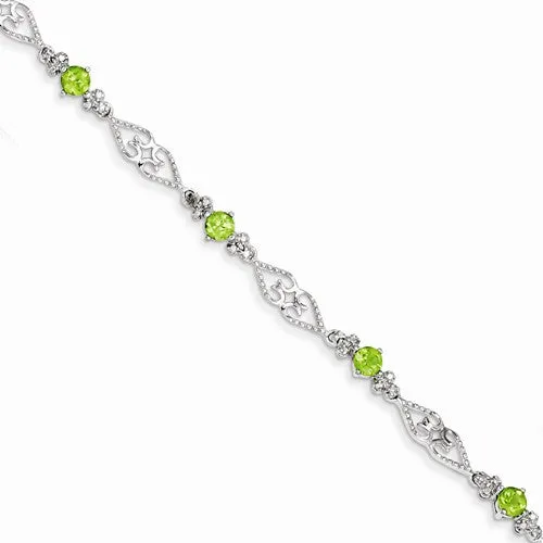 Sterling Silver Diamond Peridot Bracelet