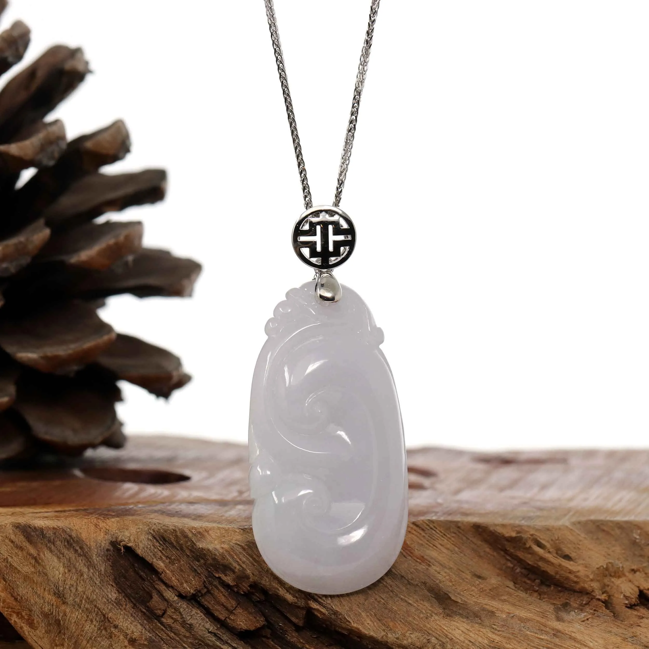 Sterling Silver Genuine Jadeite Jade Ru Yi Pendant Necklace