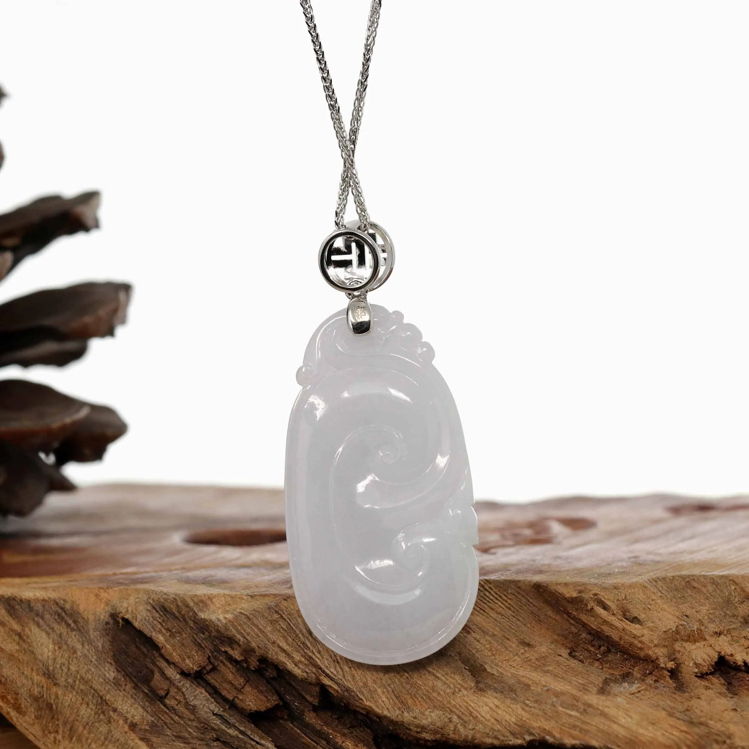 Sterling Silver Genuine Jadeite Jade Ru Yi Pendant Necklace
