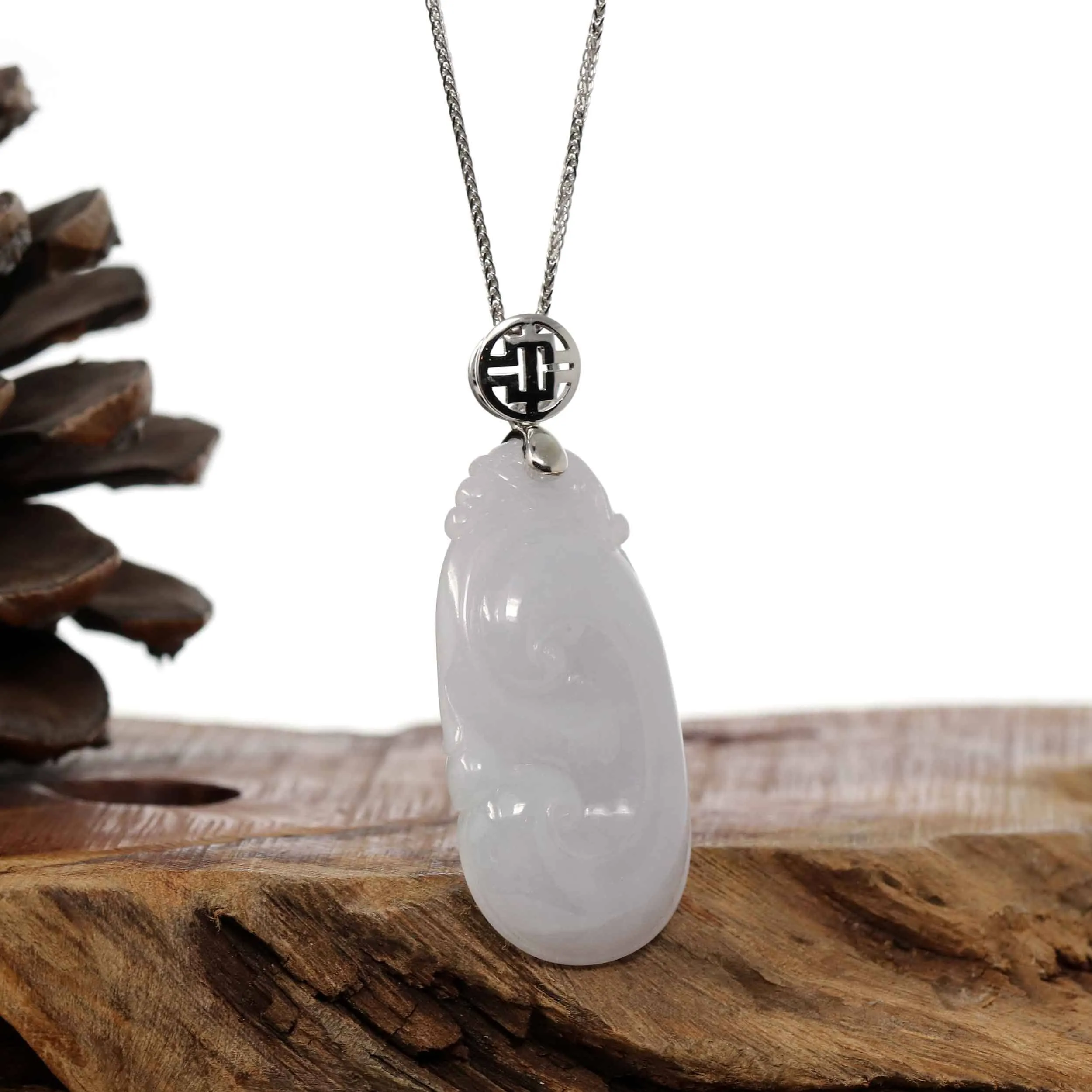 Sterling Silver Genuine Jadeite Jade Ru Yi Pendant Necklace