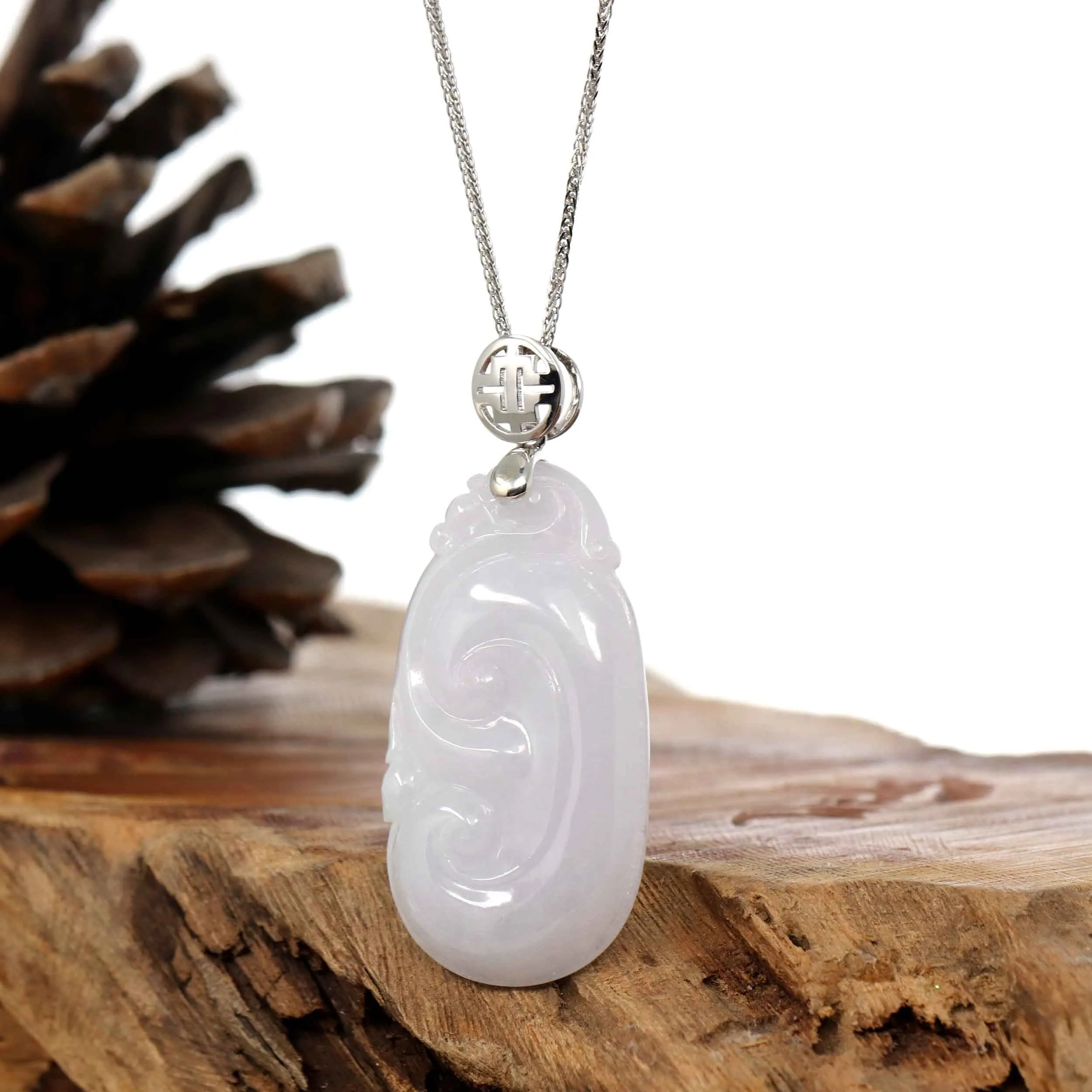 Sterling Silver Genuine Jadeite Jade Ru Yi Pendant Necklace