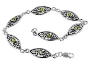 Sterling Silver Peridot Celtic Trinity Knot 7" Link Bracelet