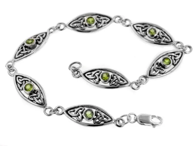 Sterling Silver Peridot Celtic Trinity Knot 7" Link Bracelet