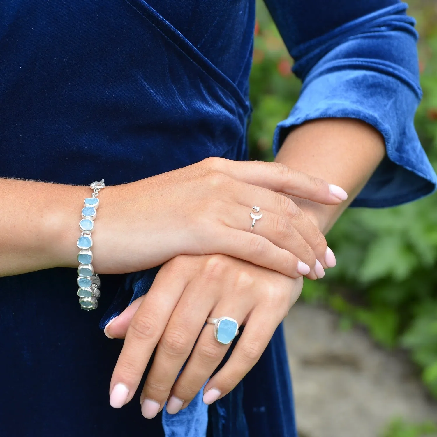 Sterling Silver Rough Aqua Marine Stone Bracelet