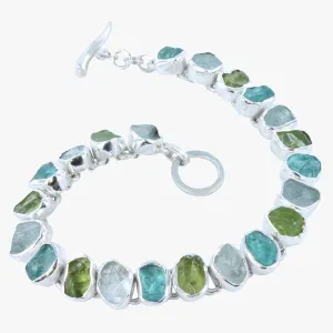 Sterling Silver Rough Green Stones Bracelet