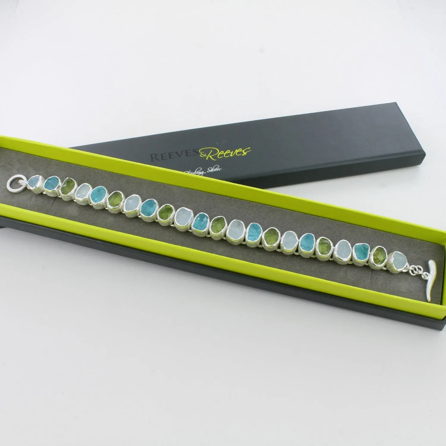Sterling Silver Rough Green Stones Bracelet