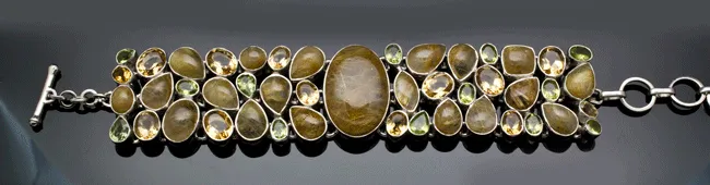 Sterling Silver Rutilated Quartz Bracelet with Citrine and Peridot