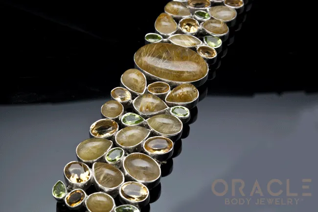 Sterling Silver Rutilated Quartz Bracelet with Citrine and Peridot