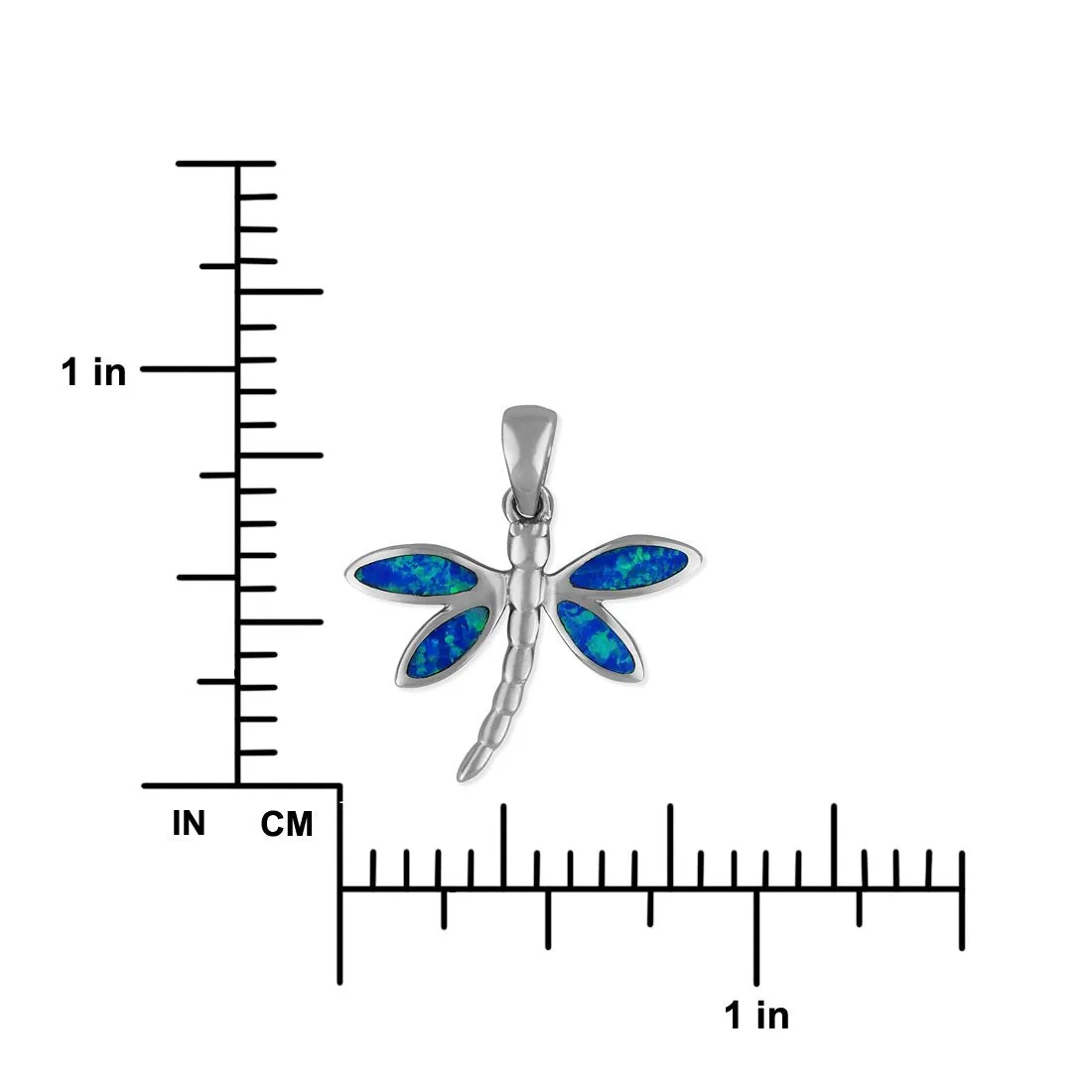 Sterling Silver Synthetic Blue Opal Dragonfly Pendant Necklace, 16 2" Extender