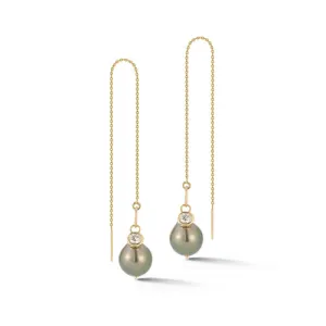 Tahitian Pearl and Diamond Threader Earrings