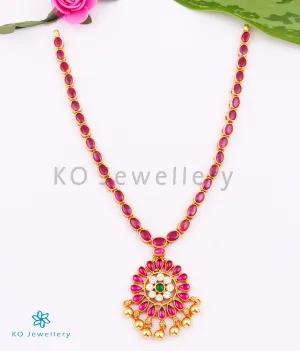The Abhishi Silver Kempu Necklace (Red/Green)