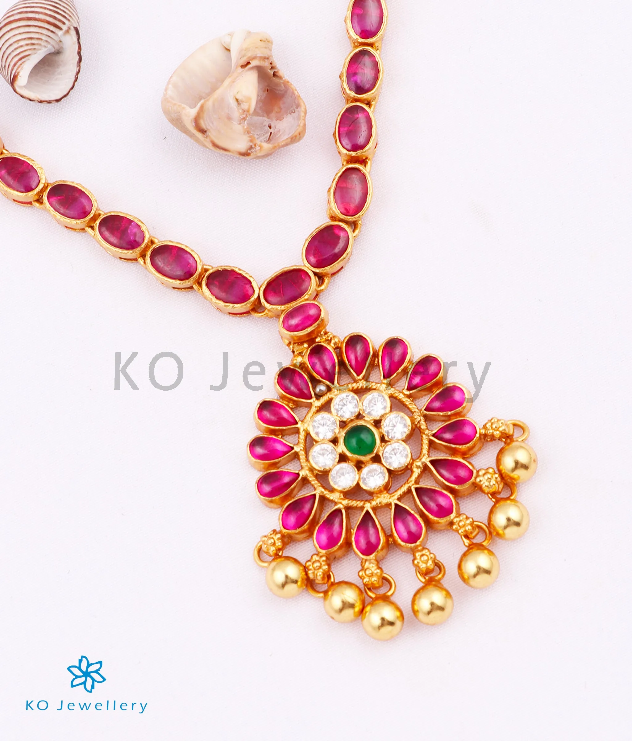 The Abhishi Silver Kempu Necklace (Red/Green)