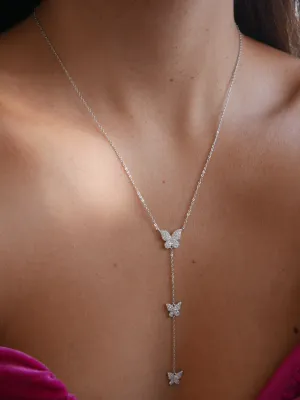 Three Butterfly Lariat Necklace 925 sterling silver Cubic Zirconia Drop Down Y Statement Luxury Necklace KESLEY