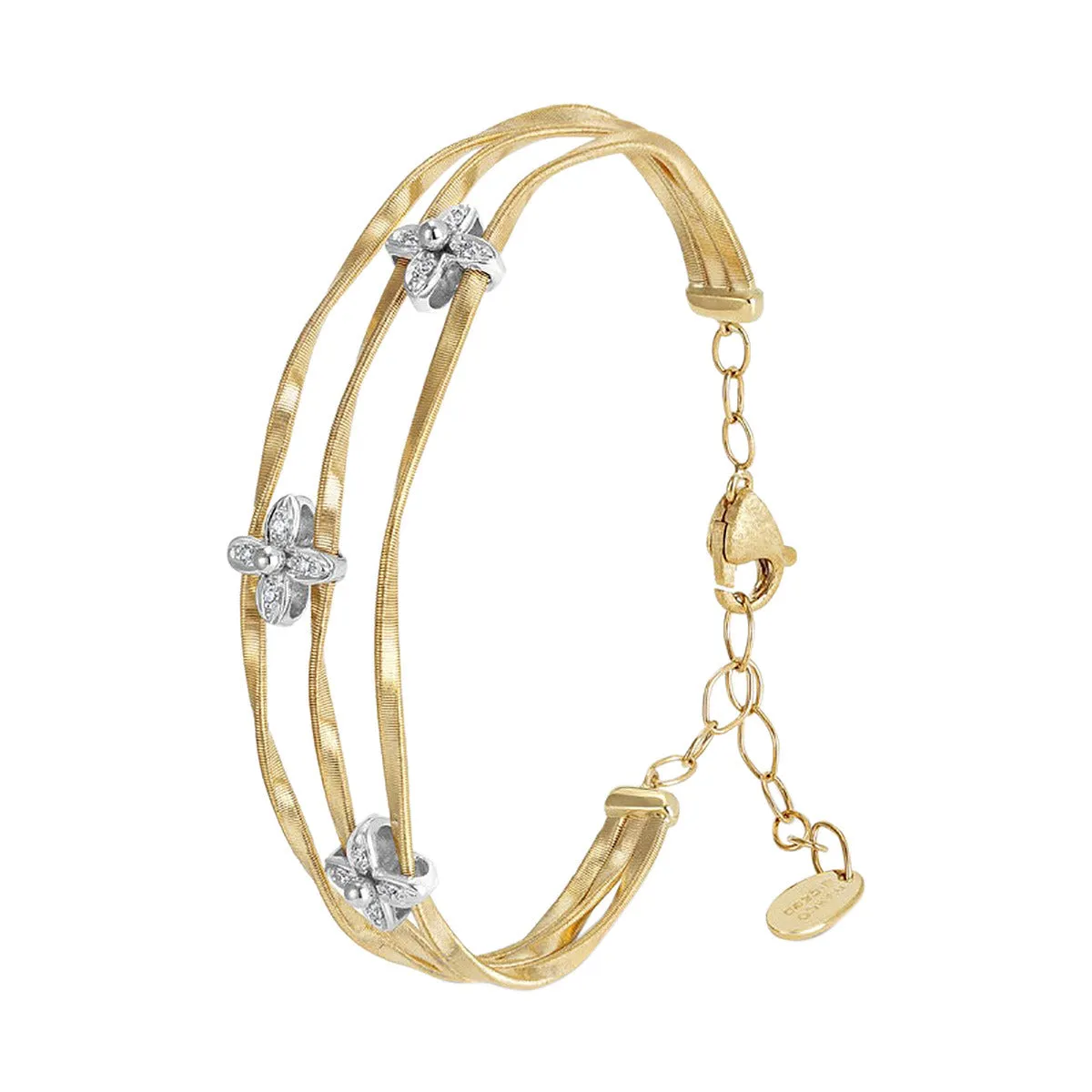 Three Strand Bangle with Diamond Flowers