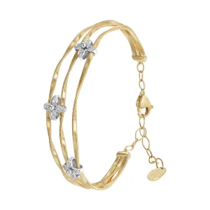 Three Strand Bangle with Diamond Flowers