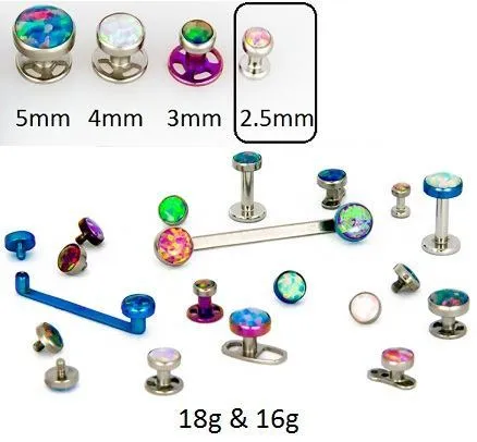 Tilum 18g - 16g Internally Threaded Titanium 2.5mm Flat Opal Top - Price Per 1
