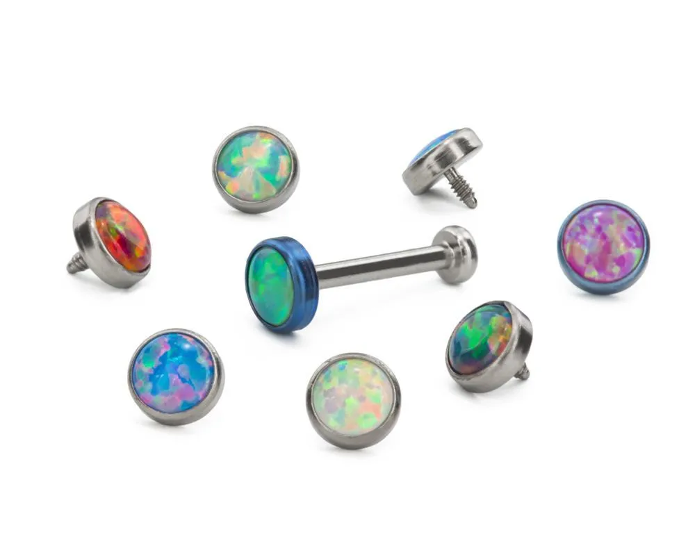 Tilum 18g - 16g Internally Threaded Titanium 2.5mm Flat Opal Top - Price Per 1