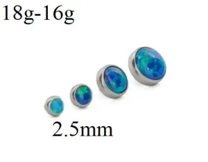 Tilum 18g - 16g Internally Threaded Titanium 2.5mm Flat Opal Top - Price Per 1