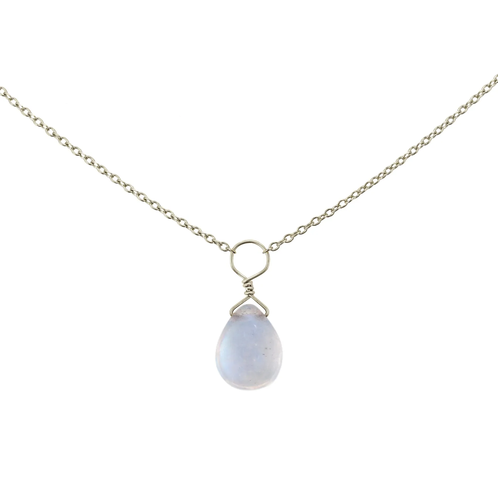 Tiny Rainbow Moonstone Drop Necklace