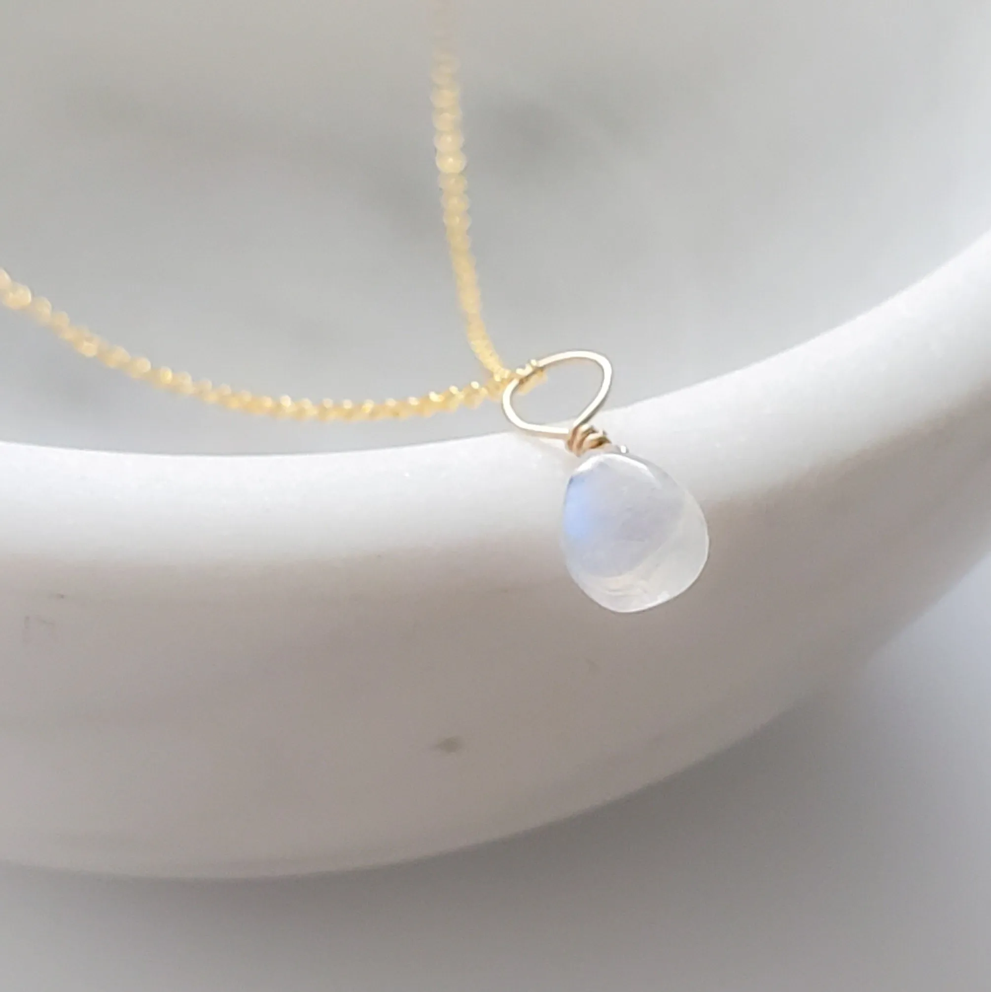 Tiny Rainbow Moonstone Drop Necklace