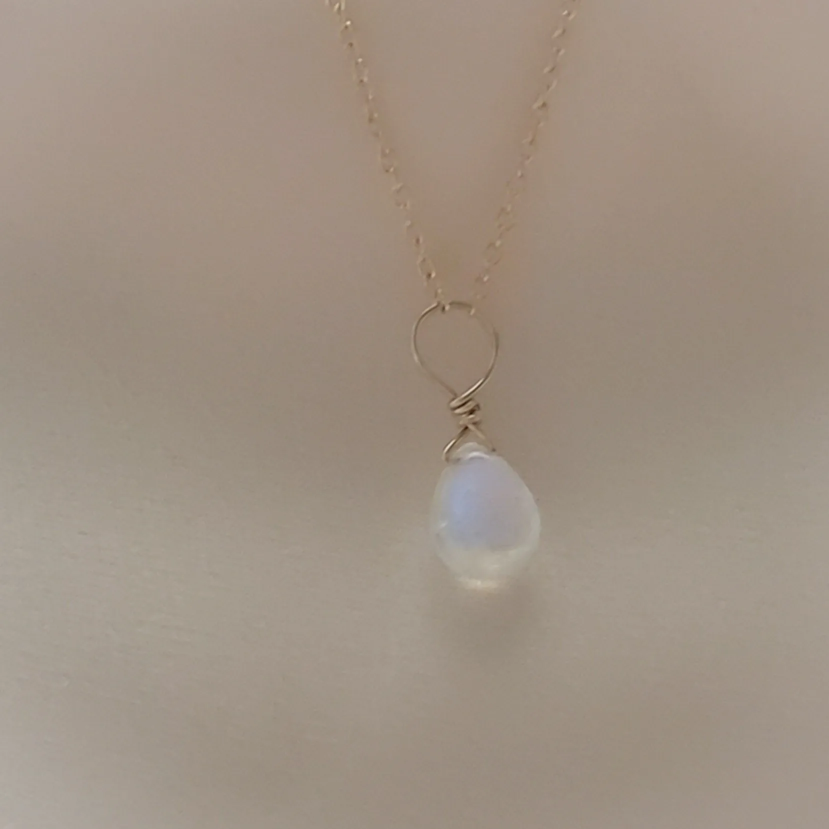 Tiny Rainbow Moonstone Drop Necklace