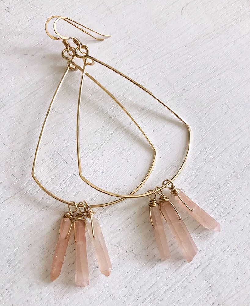 Triangle Hoop Earrings with Triple Crystals
