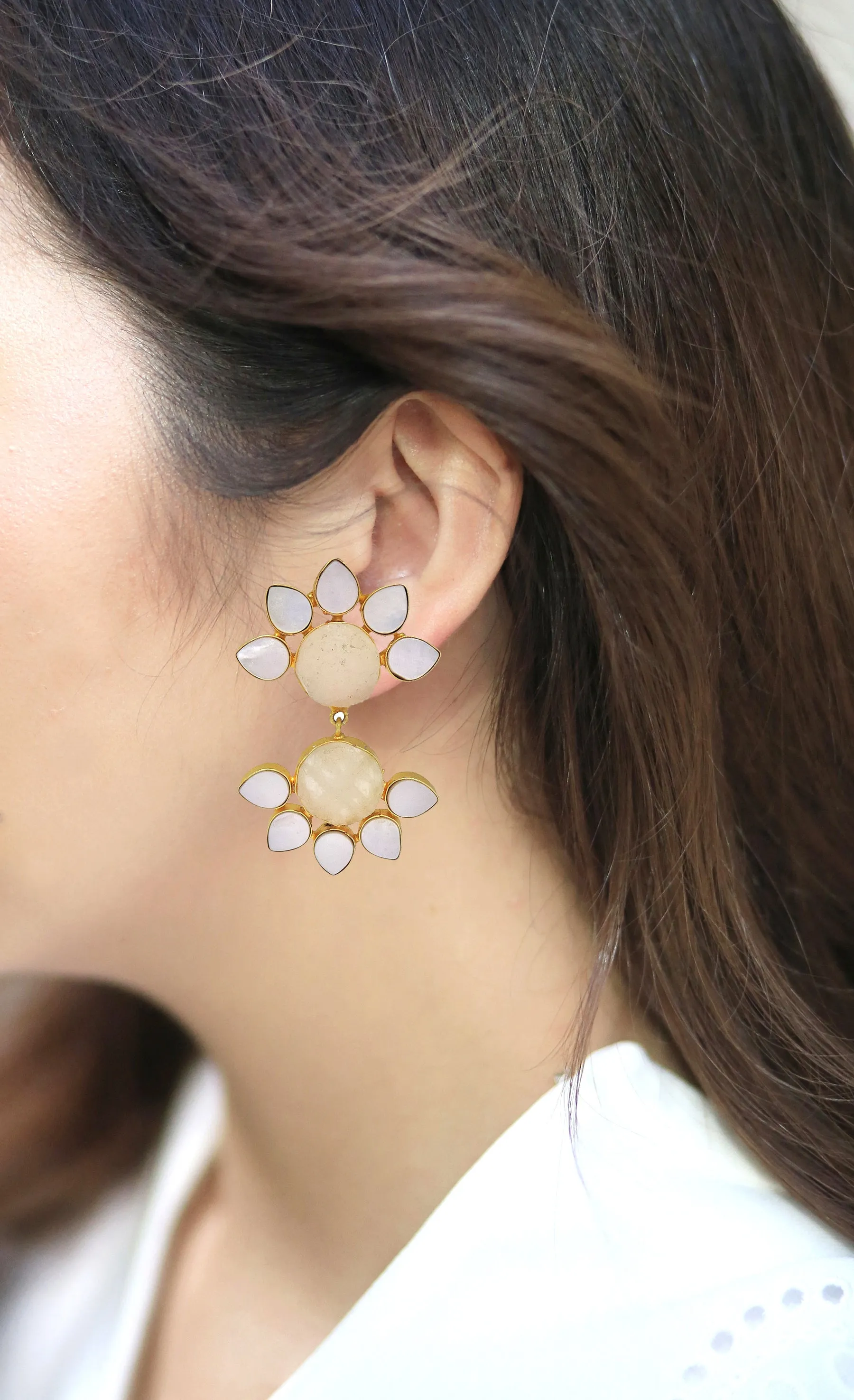 Twin Flora Earrings (Rose Quartz)